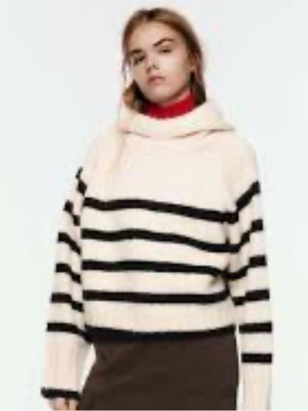 Zara Cream and Black Striped Cowl Neck Sweater